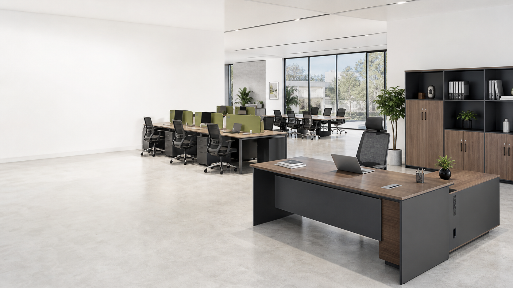 Office furniture catalog including executive desks, workstations, chairs and storage